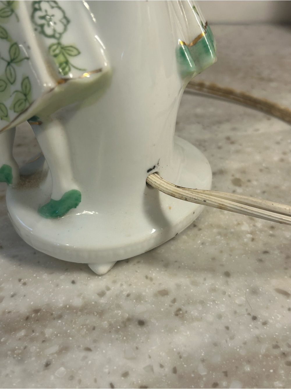 Porcelain Dancing Couple Figurine Lamp - Green and White Home Art - Picture 4 of 10